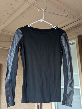 Nicole Miller Collection Leather Sleeve Sweater